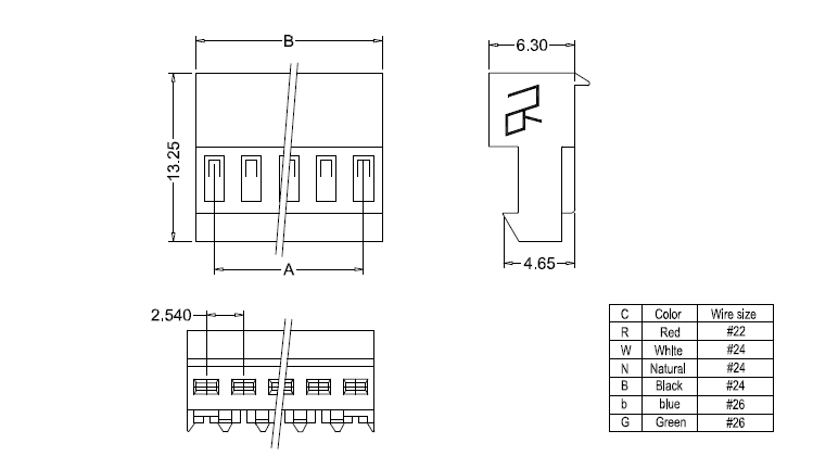 M2050-N-C(90°) IDC dimensions M2050-NC(90°) IDC-afmetingen