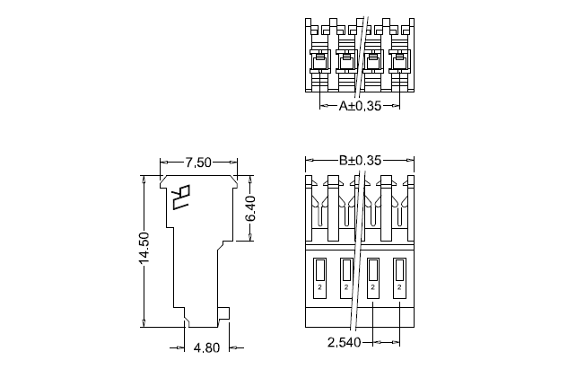 M2051-N-R IDC dimension M2051-NR IDC-afmeting
