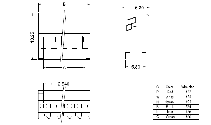 IDC M2050-NCR(90&deg;) afmetingen