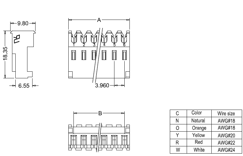 M7060-NCPR IDC-afmetingen