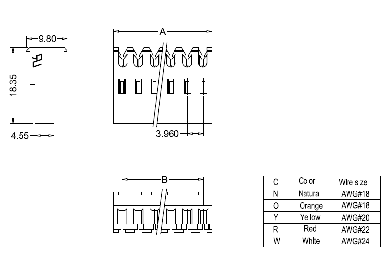 M7060-NCP IDC-afmetingen