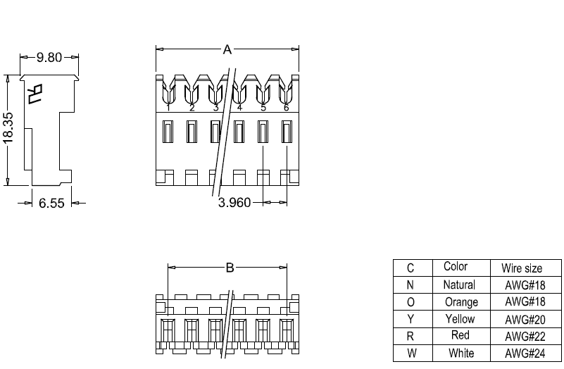 M7060-N-C-R IDC dimensions M7060-NCR IDC-afmetingen