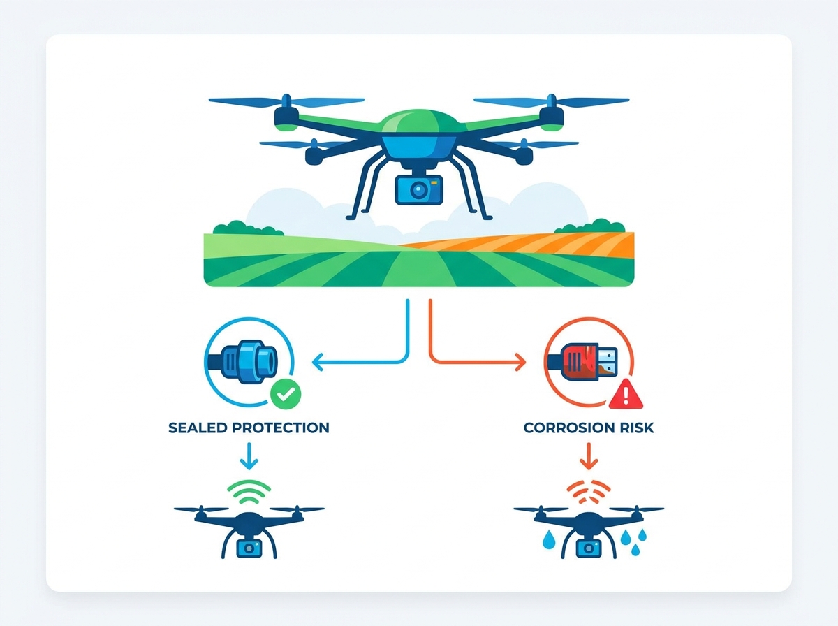 Waterdichte connector voor agrarische UAV's