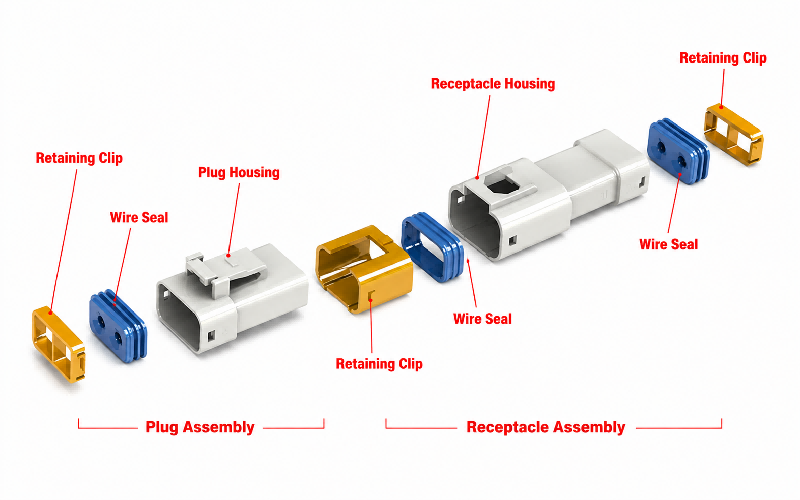 6.35 waterdichte connector exploded view